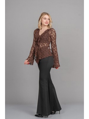 MissVina Volan Yaka Önden Düğmeli Premium Tül Bluz Hırka 70048