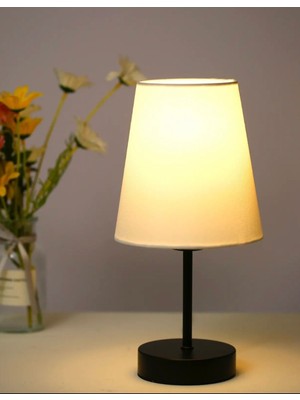 Feyza Design Şık Krem Renkli Kablosuz Taşınabilir Abajur, Pilli, Modern Tasarım