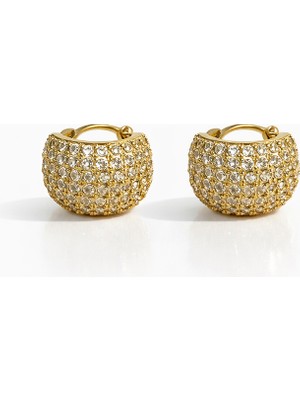 Toz Vintage Brielle Gold Taşlı Bombeli Halka Vintage Retro Küpe