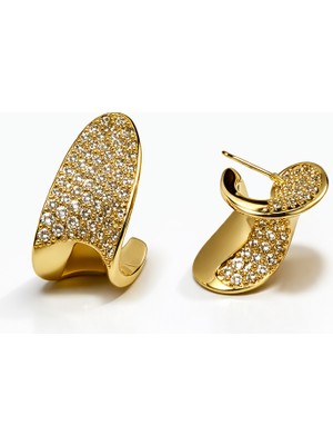 Toz Vintage Carmela Gold Curve Taşlı Modern Vintage Retro Küpe