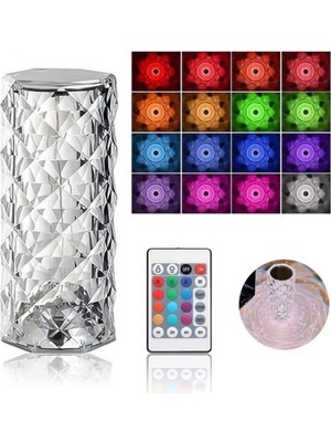 Feyza Design Şarjlı USB LED Masa Lambası, Dokunmatik Kristal Elmas Renkli Işık