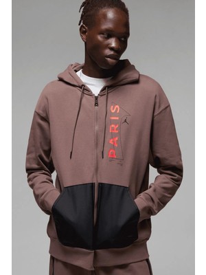 Nike Jordan Paris Saint-Germain Fleece Mens Hoodie Erkek Kapüşonlu Sweatshirt Kahverengi
