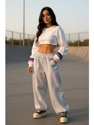BSBSPOR Erkek Kadın Baggy Bol Kesim Eşofman Altı Jogger Paça Siyah Gri Füme Oversize