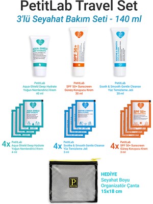 Petitlab Travel Set 3'lü Tüp + 12 Şase Seyahat Bakım Seti *organizatör Çanta Hediyeli