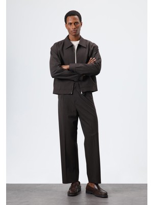 Antioch Açık Kahve Relax Fit Çizgili Erkek Pantolon