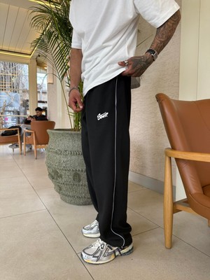 Sw Baskılı Ara Biyeli Baggy 3 Iplik Şardonlu Pamuklu Eşofman Altı