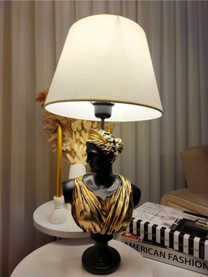 Feyza Design Beyaz Afrodit Dekoratif Yunan Tanrısı Abajur Biblo, Şık Ev Aksesuarı