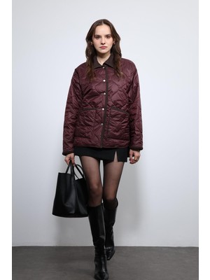 Antioch Bordo Kontrast Yaka Desenli Mont