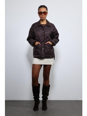 Antioch Kahve Kontrast Yaka Desenli Mont