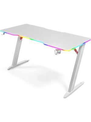 Karr Gaming Thunder 25mm RGB Aydınlatmalı Oyuncu Masası | Beyaz Karbon Fiber Kaplama