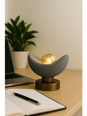 Feyza Design Gri Bronz Detaylı Masa Lambası, Loş Amber Işık, Rustik Ampul Hediye, 20X37 cm