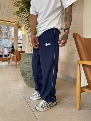 Sw Baskılı Ara Biyeli Baggy 3 Iplik Şardonlu Pamuklu Eşofman Altı