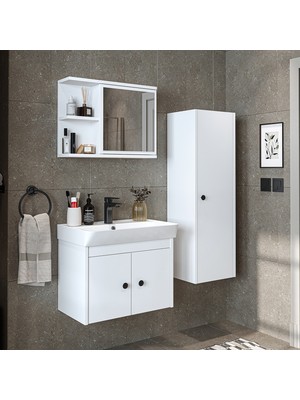Roomart Ada Lavabolu Banyo Alt Dolabı + Banyo Üst Dolabı + Banyo Boy Dolabı