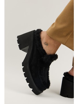 Manijero Hanni Kadın Hakiki Deri Sabo Kürklü Siyah Terlik