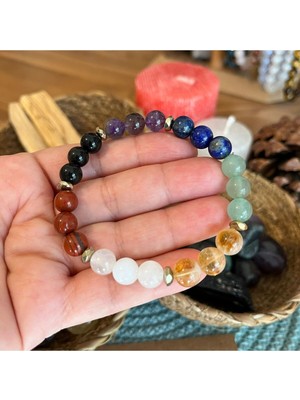 UltraMint 7 Çakra Doğal Taş Bileklik, Enerji Dengeleyici, Şık ve Rahat Kullanım
