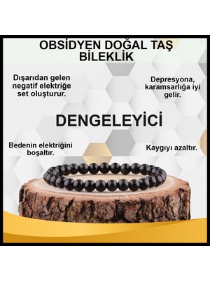 UltraMint Doğal Obsidyen Taş Bileklik, 6mm, Sertifikalı, Şık ve Enerji Dolu Tasarım