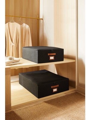 Ocean Home Textile 2'li Siyah Renk Jüt Destekli Kutu Hurç Set  45 x 55 x 18 + 55 x 70 x 18 cm