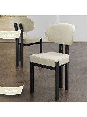 Canisa Dore Serisi 2 Adet Krem Babyface Kumaş Siyah Metal Iskeletli Mutfak Sandalyesi