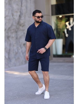 Blayn Jeans Çağla Yeşili Renk Gömlek Şort Erkek Keten Takım Oversize Kalıp