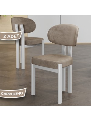 Canisa Dore Serisi 2 Adet Cappucino Babyface Kumaş Beyaz Metal Iskeletli Mutfak Sandalyesi