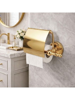 Badem10 Lüx Kapaklı Gold Tuvalet Kağıtlığı Duvara Monte Metal Banyo Wc Kağıtlık Şık ve Dayanıklı Tasarım