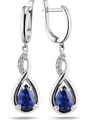 925 Ayar Su Damlası Safir Zirkon Taşlı Gümüş Küpe