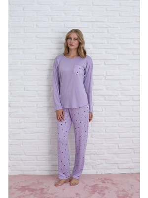 Pijamoni Kadın Milan Kumaş Bisiklet Yaka Lila Pijama Takımı