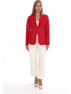 White Diamond Önü Düğmeli Astarlı Ceket 36 - Kırmızı