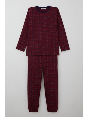 Breeze Erkek Çocuk Pijama Takımı Ekose Desenli 9-12 Yaş, Vişne Çürüğü