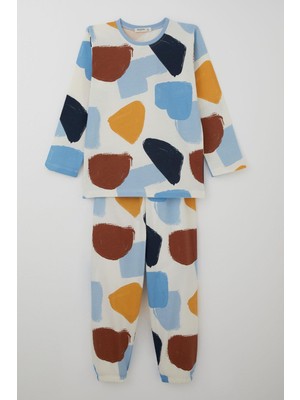 Breeze Erkek Çocuk Pijama Takımı Renk Fırtınası Beli Paçası Lastikli 4-8 Yaş, Ekru