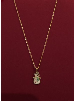 Aurrari Altın Kaplama Zirkon Taşlı Kardan Adam Çelik Kolye – Yılbaşı Hediyesi