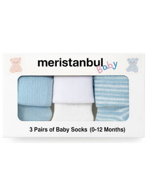 Meristanbul Bebek Çorap Seti, 0-3 Ay, 3'lü, Yumuşak, Mavi