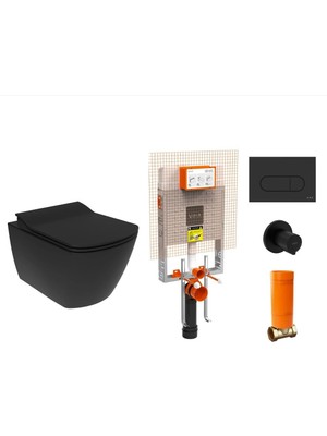 Creavit EG321 Elegant Kanalsız Siyah Asma Klozet + Siyah Klozet Kapaklı Kömür Karası + Mat Siyah Gömme Rezervuar Set