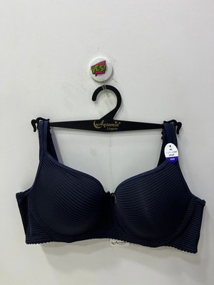 Nergiz Kadın Çizgi Desenli D Cup Toparlayıcı Lacivert Sütyen