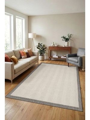 Adalizza Çerçeveli Bohem Dokunuşlu Doğal Tonlarda Modern Sisal Krem Gri Renk Halı