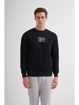 Cazador 24KCEEO05223 Siyah Erkek 3 Iplik Logolu Bisiklet Yaka Sweat Tshirt