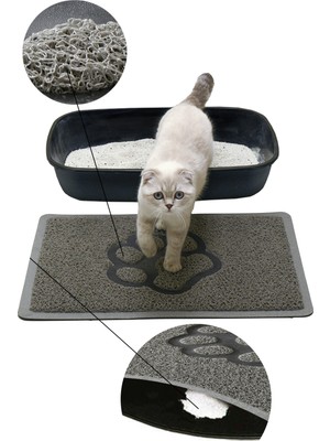 Feyza Design Gri Pvc Kedi Tuvalet Paspası 40X60 Cm, Kıvırcık Kedi Kumu Paspası