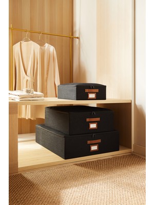 Ocean Home Textile 3'lü Siyah Renk Jüt Destekli Kutu Hurç Set 31 x 38 x 12 + 45 x 55 x 18 + 55 x 70 x 18 cm