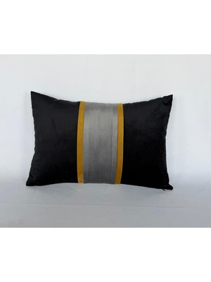 Pemteks Tekstil 40X40 Siyah Gri Sarı Kadife Fermuarlı Yıkanabilir Kırlent Kılıfı