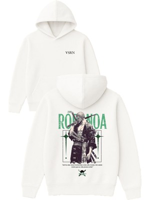Vsrn Rodova Anime Tasarım Baskılı Oversize Beyaz Kapüşonlu Sweatshirt