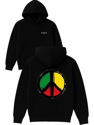 Vsrn Renkli Işaret Tasarım Baskılı Oversize Siyah Kapüşonlu Sweatshirt
