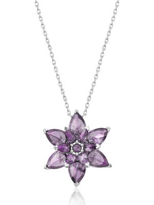 Costurera 925 Ayar Gümüş Mor Lotus Çiçeği Kadın Gümüş Kolye