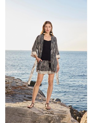 Monamise Kadın Çizgi Desenli ve Dantelli 3'lü Alt Üst Takım 25009