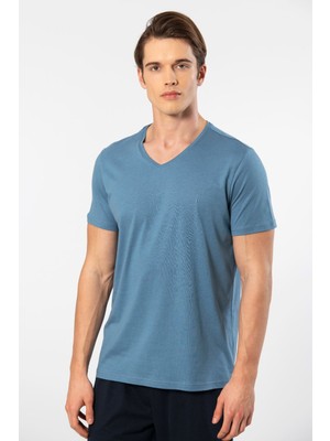 Cacharel Erkek V Yaka T-Shirt 2170/İNDIGO