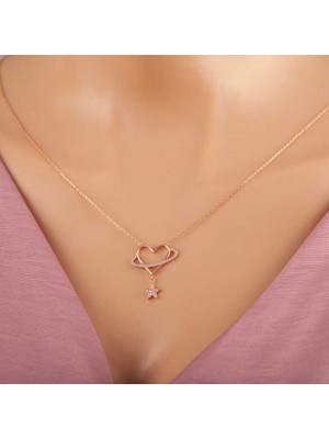 Costurera 925 Ayar Gümüş Rose Kalp Yıldız Kadın Kolye