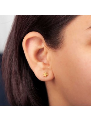 Costurera Gümüş Gold Yıldız Çivili Kadın Küpe