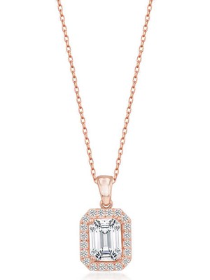 Costurera 925 Ayar Gümüş Rose Baget Taşlı Kadın Kolye