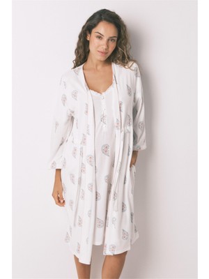 Women Secret Fildişi Cep Detaylı Desenli Hamile Sabahlık