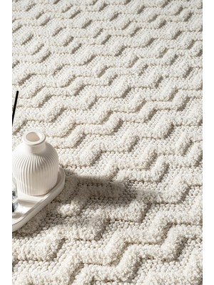 Cotto Home Lumos CT018A Beyaz Halı Sisal Bukle Dekoratif Kabartmalı Halı Tozsuz Salon Mutfak Halısı Koridor