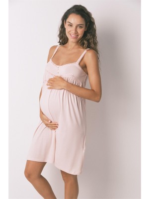 Women Secret Pembe Dantel Detaylı Kısa Hamile Gecelik